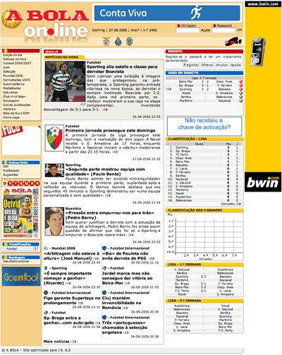 Website do Jornal A Bola