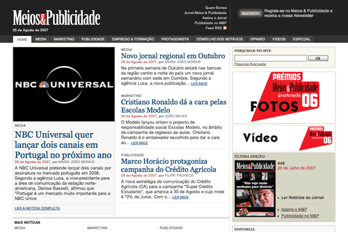 Meios e Publicidade - página inicial