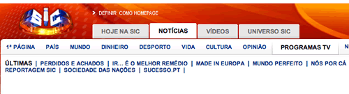 SIC - localização do menu de Programas TV