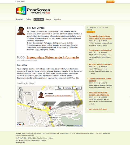 Print Screen - página pessoal dos membros