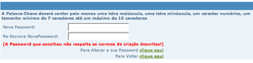 Alterar password no site 1820.pt