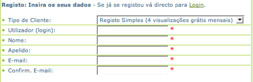 Registo no site 1820.pt