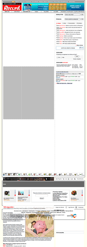 Página de notícia do Jornal Record, vista no browser Safari