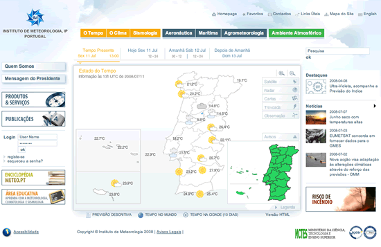 meteo Nova versão do website do Instituto de Meteorologia