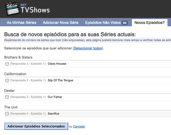 Procurar novos episódios em todas as séries