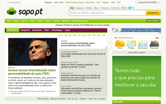 Homepage SAPO Homepage SAPO